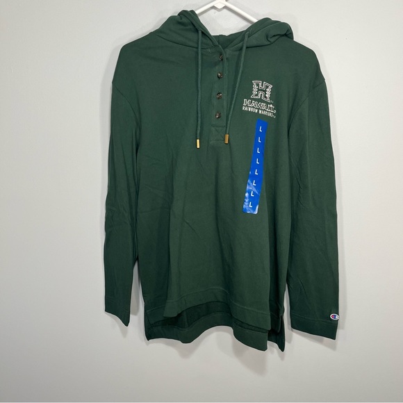 NEW Hawaii Rainbow Warriors Shirt Womens Large Green NCAA Henley Hoodie Pullover - Picture 1 of 9